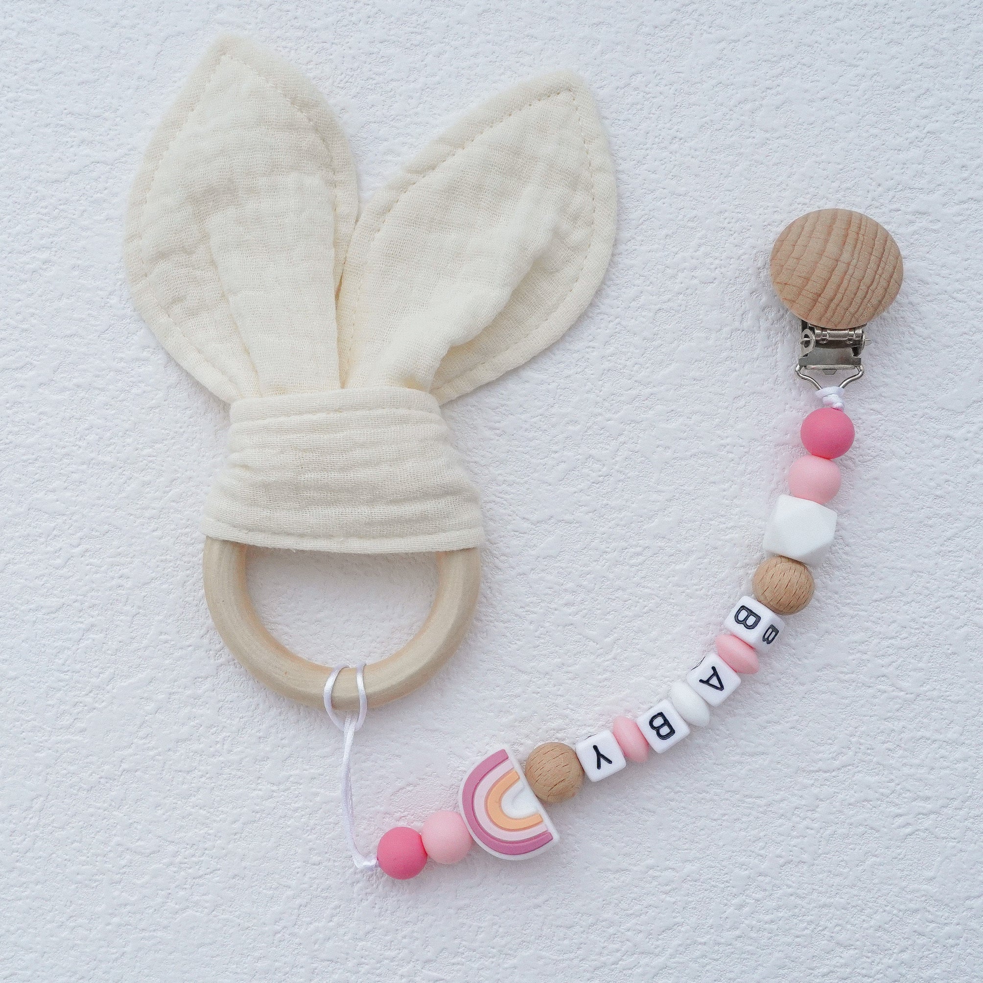 Teether Toy Set for Baby 6-12 Months with Silicone Anti-drop Chain