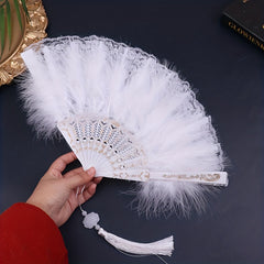 Ancient Style Court Dance Fan with Tassel Flower Pattern