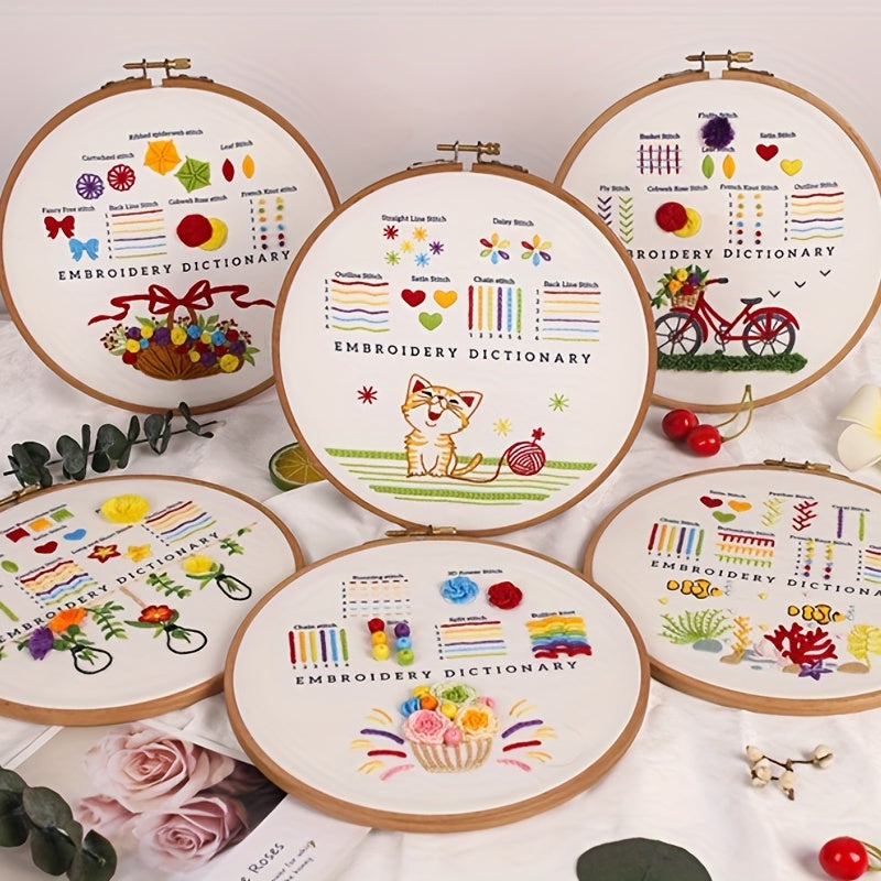 3D Embroidery Starter Kit Cross Stitch Cat Animal Flower Patterns Embroidery Hoo