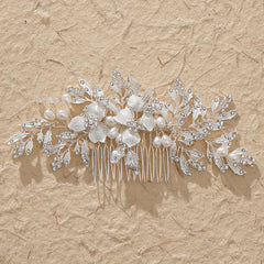 Bridal Flower Hair Comb Head Jewelry Faux Pearl Hair Comb Wedding Insert Comb