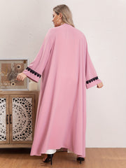 Boho Abaya Robe Contrast Lace Long Sleeve Open Front Dress