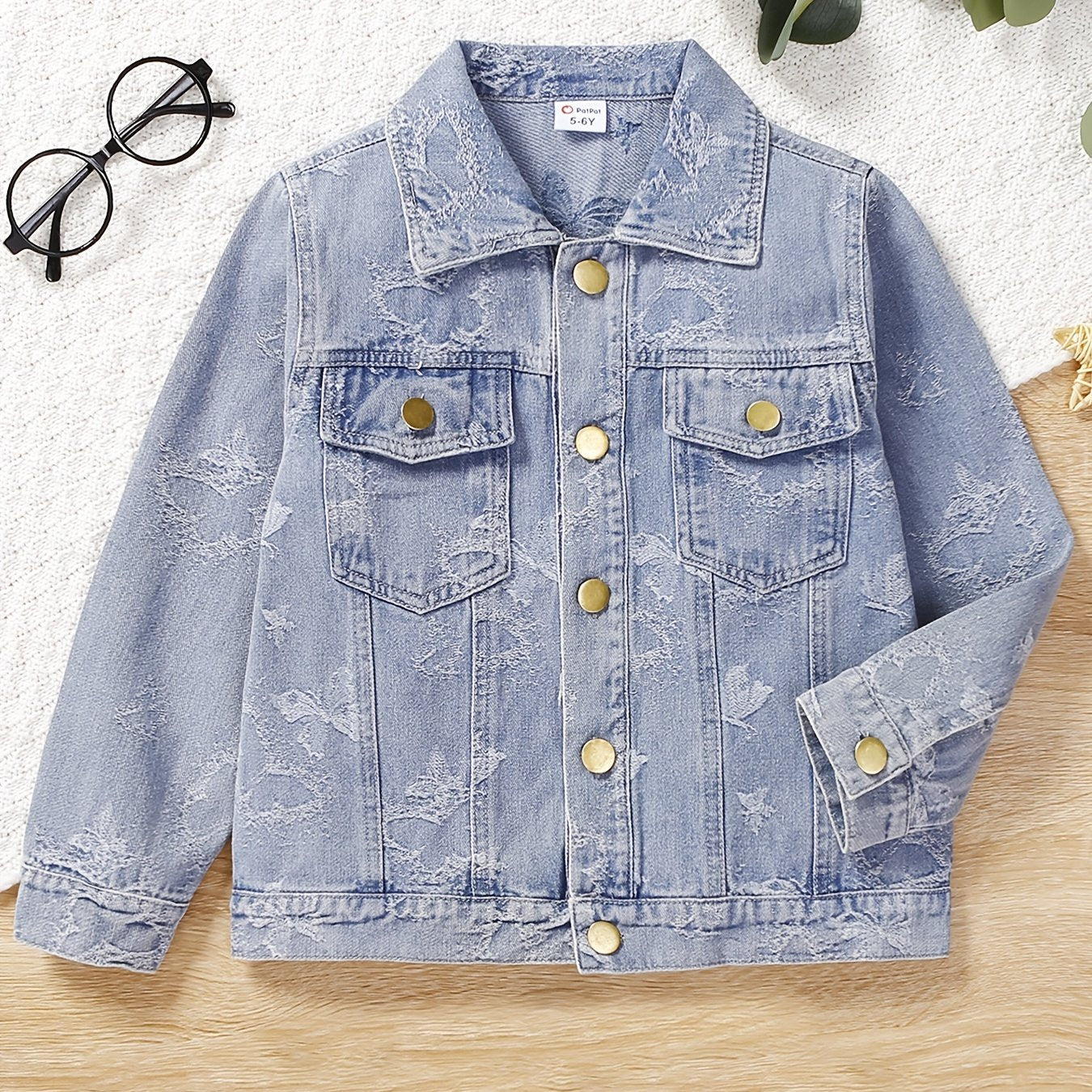 Kid Girls Casual Floral Allover Print Button Down Denim Jacket