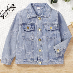 Kid Girls Casual Floral Allover Print Button Down Denim Jacket