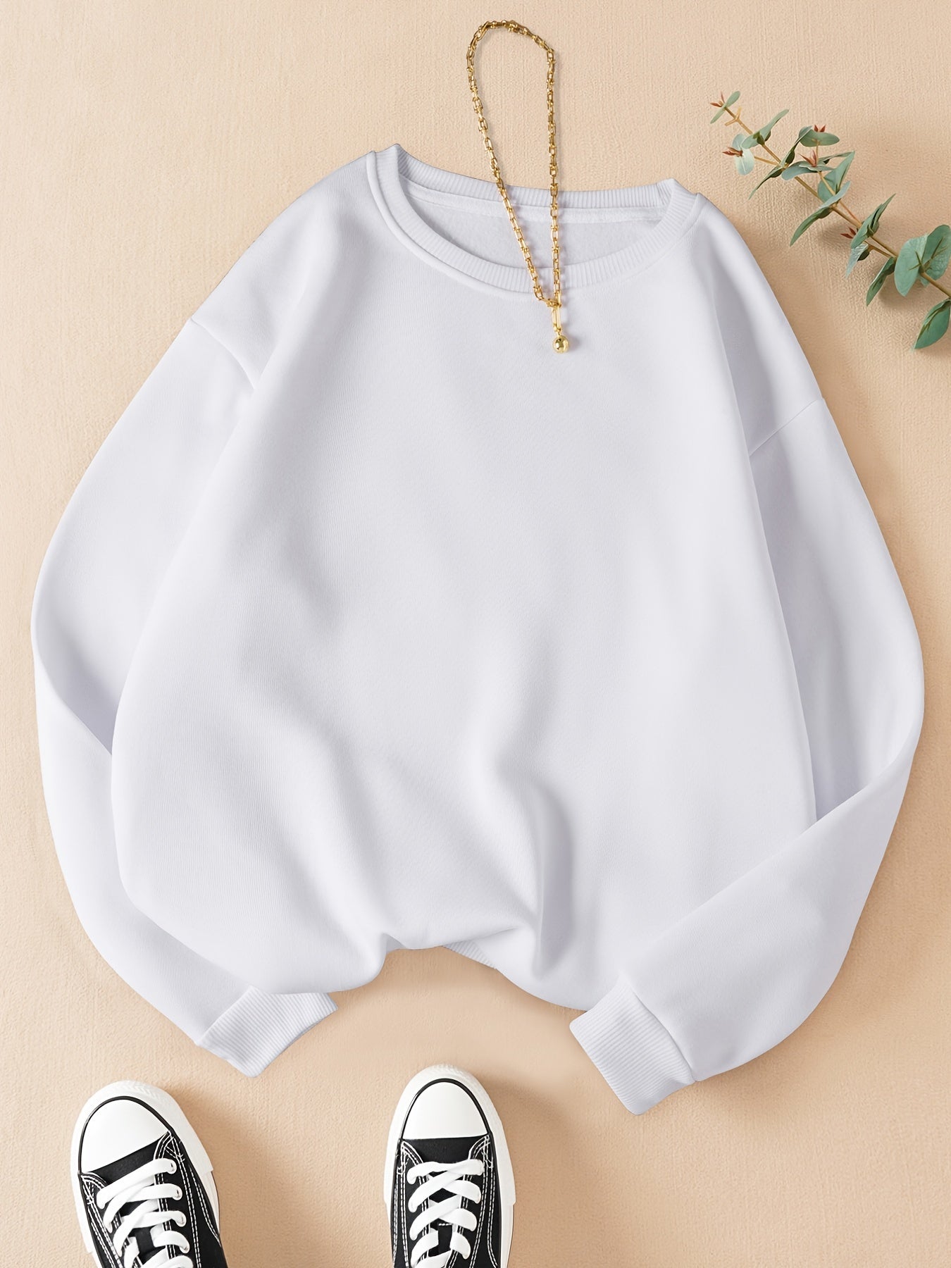 Solid Pullover Sweatshirt Long Sleeve Crew Neck Casual Tops