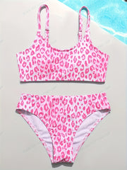 Leopard Print Bikini Swimwear Set Girls Sweet Bathing Suit