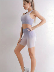 Gradient Yoga Workout Set Sports Bra & Shorts Suit Women's Activewear