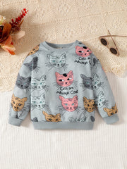 Cat Print Long Sleeve Toddler Sweatshirt Kids Casual Pullover