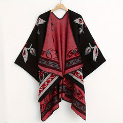 Vintage Leaf Jacquard Shawl Thick Wrap Cape Blanket Scarf Cardigan
