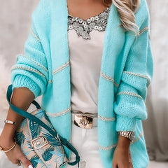 Stripe Print Long Sleeve Open Front Cardigan