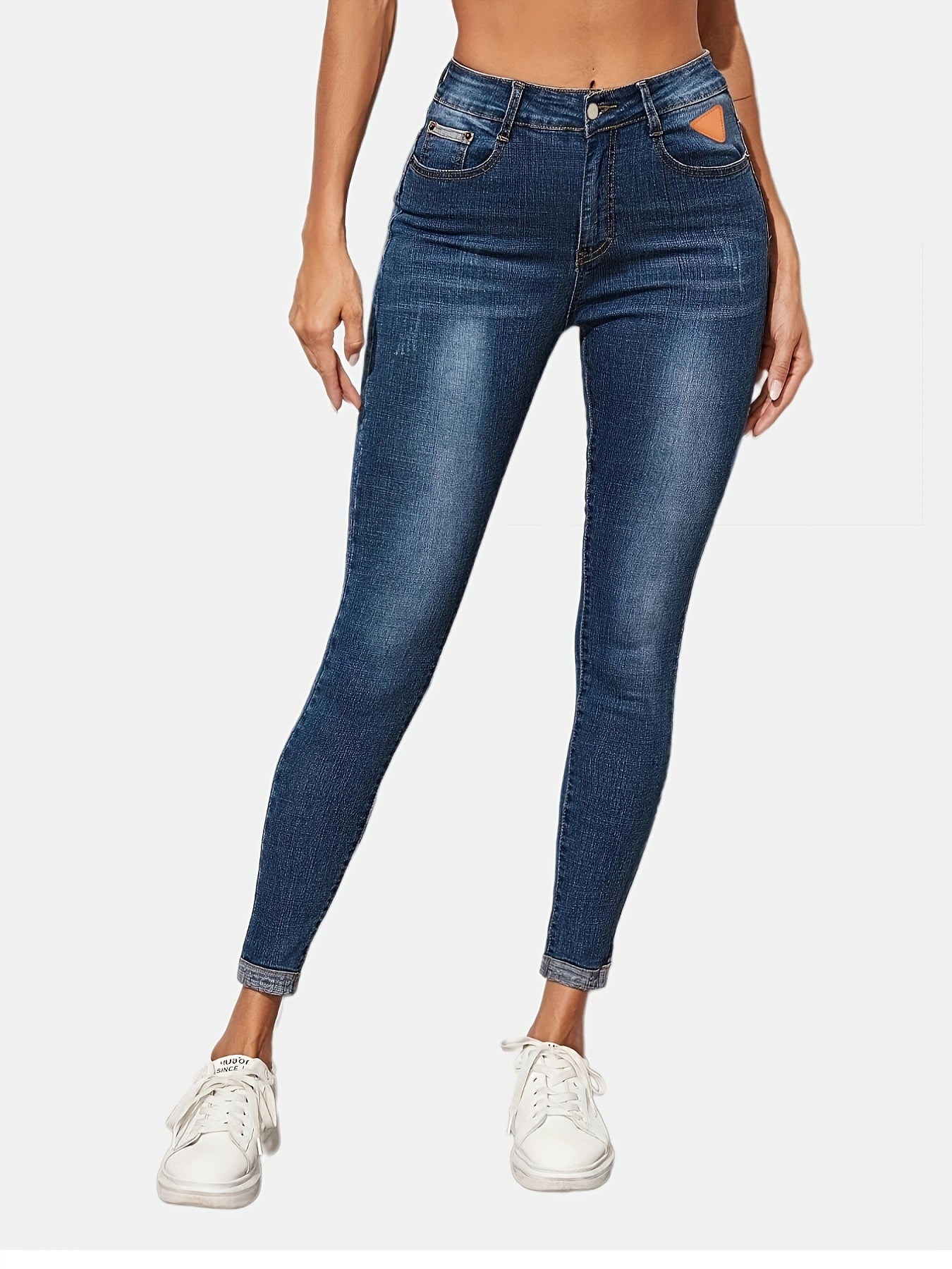Slim Fit Skinny Jeans Slash Pockets Mid Stretch Denim Pants