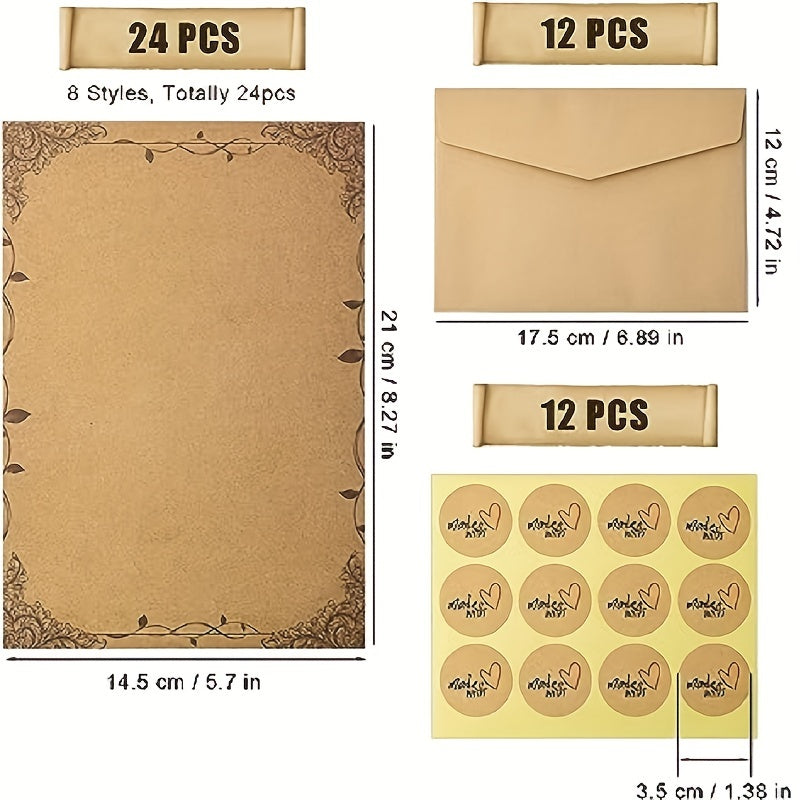 60pcs Antique Envelopes & Stationary Paper Set with Sealing Stickers
