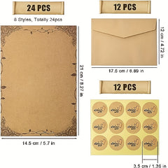 60pcs Antique Envelopes & Stationary Paper Set with Sealing Stickers