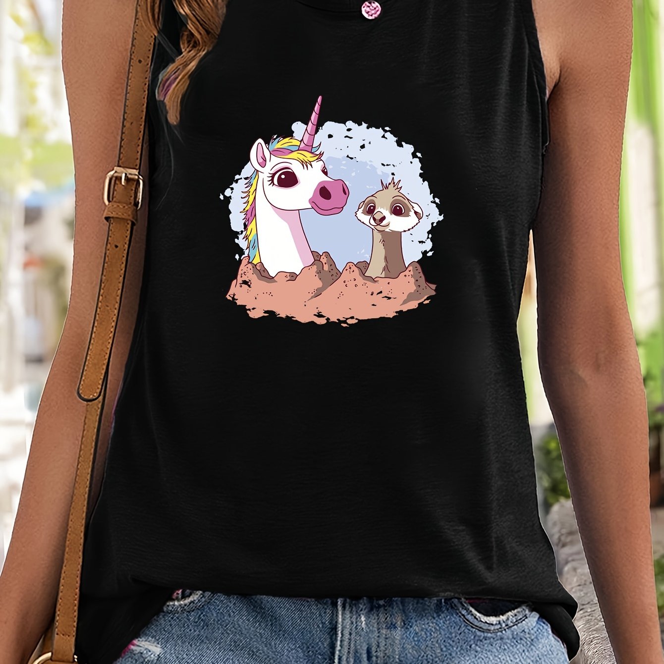 Cartoon Animal Print Sleeveless Sports Vest for Women