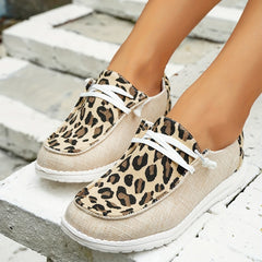 Leopard Print Canvas Lace-Up Sneakers for Women
