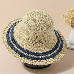Striped Crochet Sun Hat Lightweight Casual Straw Hat For Women