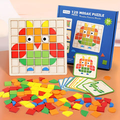 120pc Wooden 3D Mosaic Puzzle Kids Brain Teaser Building Blocks Learning Toy
