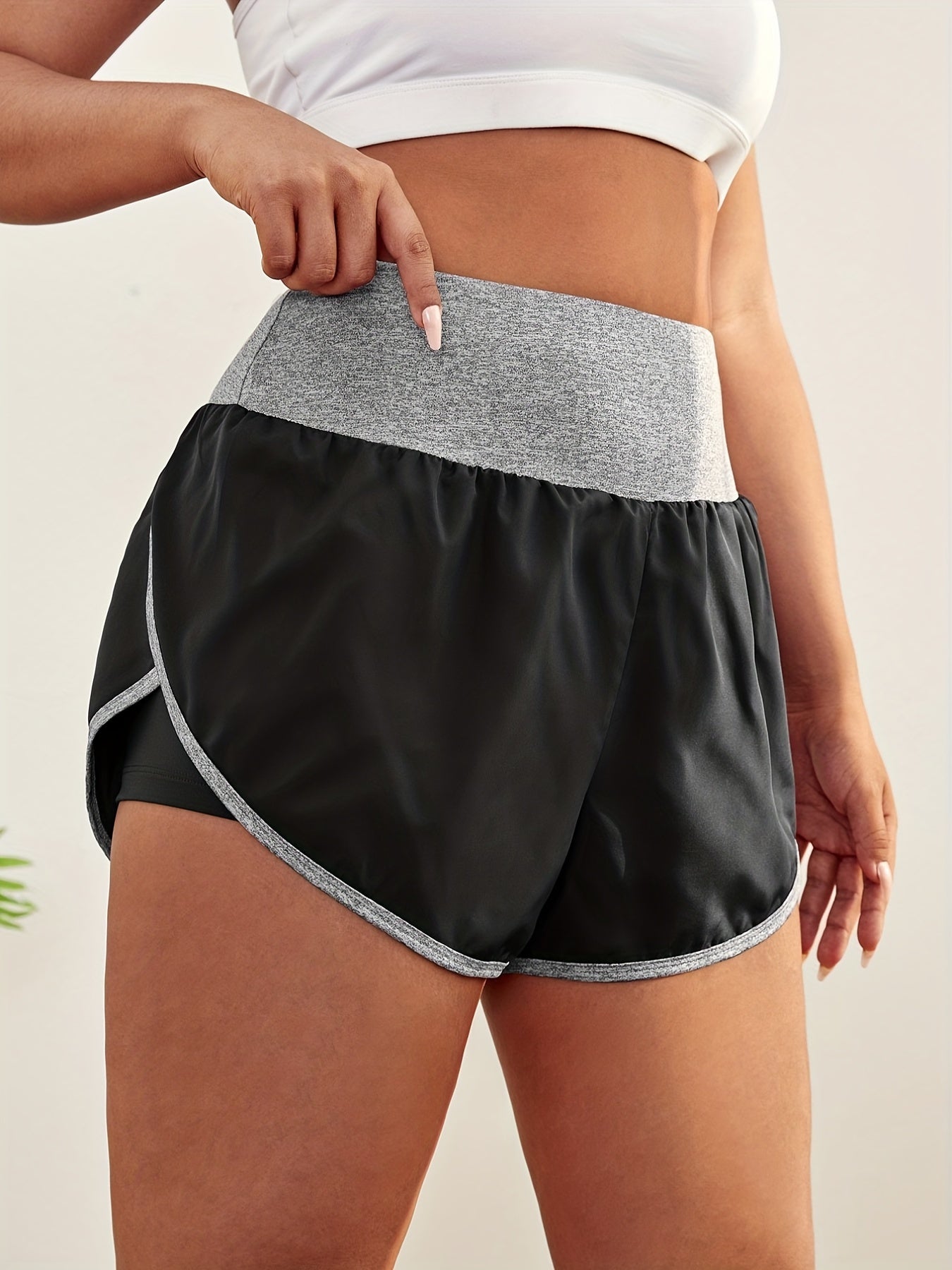 Sports Shorts Women's Plus High Rise Waist Band Fitness Running Shorts
