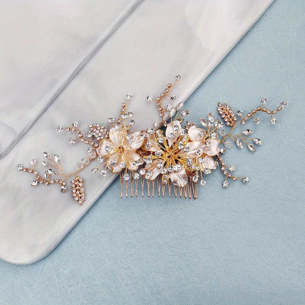 Flower & Rhinestone Hair Comb Bridal Wedding Headwear Hair Accessory