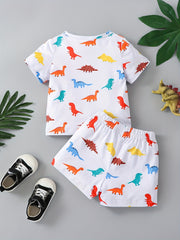 2pcs Baby Boys Dinosaur Print T shirt & Shorts Set