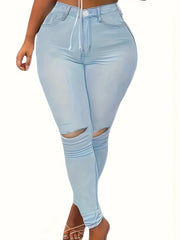 Ripped High Stretch Denim Pants