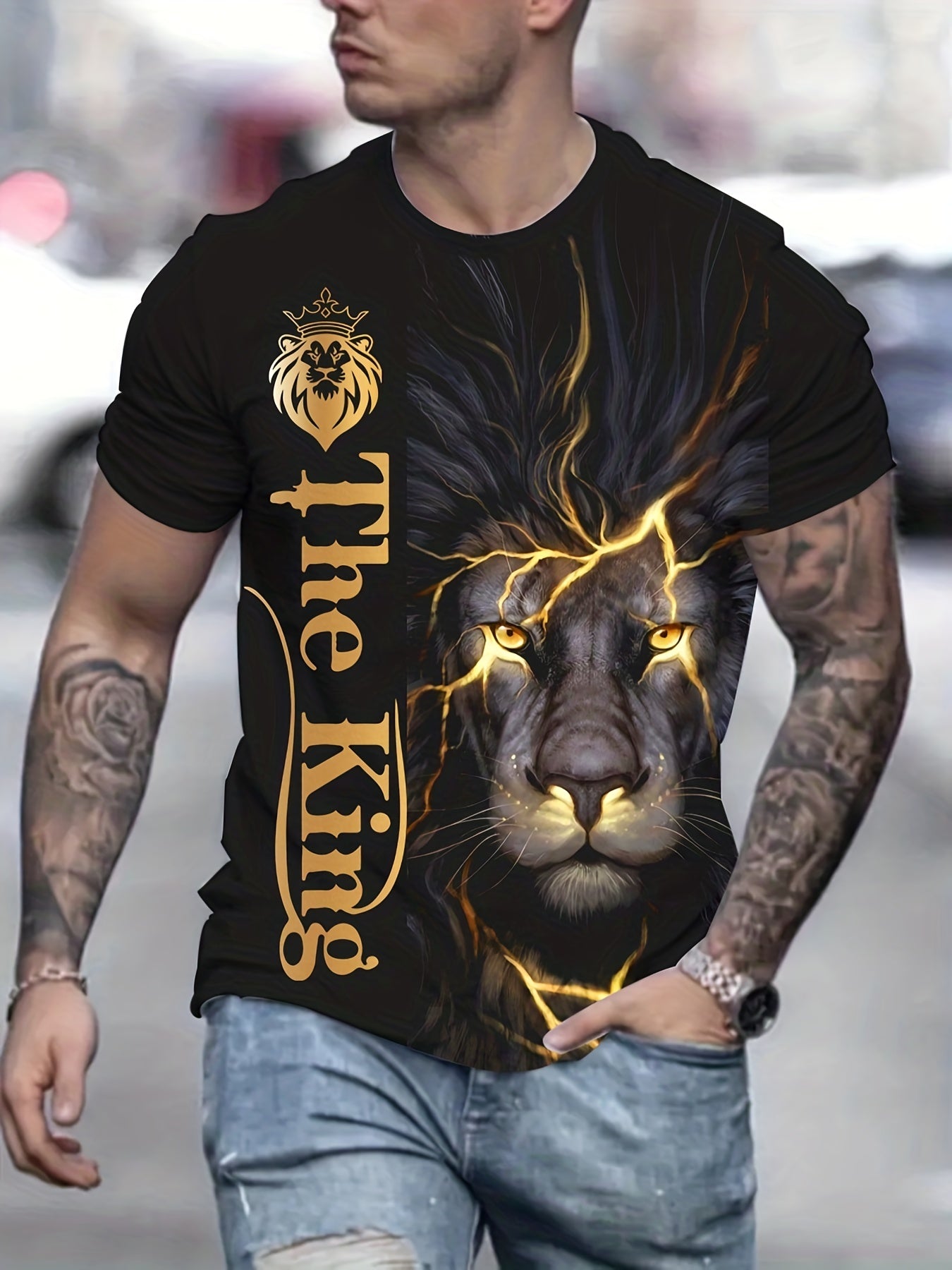 Lion & The KING Men's Graphic Crew Neck T shirt