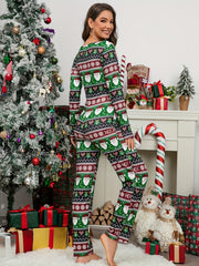Christmas Snowflake Print Romper V Neck Long Sleeve Buttons Pajamas