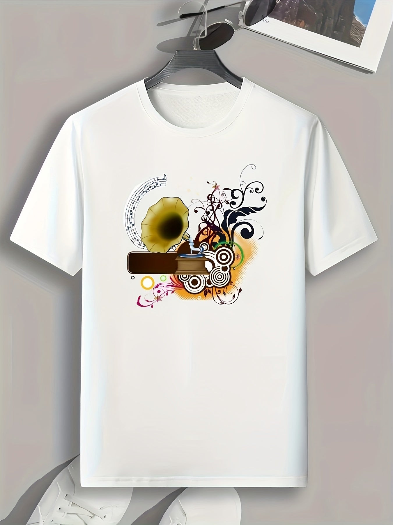 Music Print Men's Sports T-Shirt for Fitness Activities