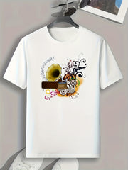 Music Print Men's Sports T-Shirt for Fitness Activities