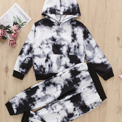 Kids Tie Dye Hooded Sweatshirt Pant Set for Fall/Winter