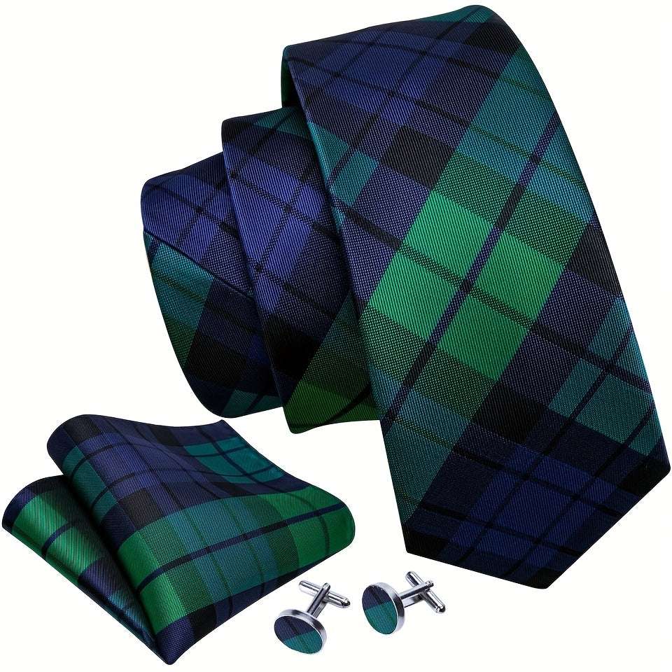 Barry Wang Green Silk Tie Set - Formal & Casual Business