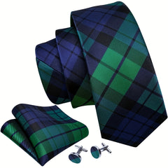 Barry Wang Green Silk Tie Set - Formal & Casual Business