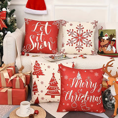 Red Christmas Throw Pillow Cover Tree Deer Snowman Merry Decoration