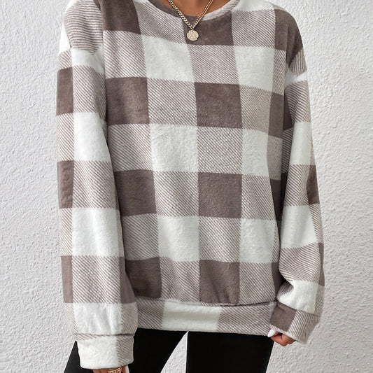 Plaid Pullover Sweatshirt Crew Neck for Fall & Winter Women's Clothing