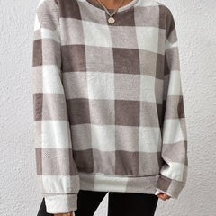Plaid Pullover Sweatshirt Crew Neck for Fall & Winter Women's Clothing
