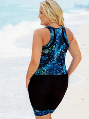 Tropical Print Tankini Set Women's Plus Swimsuit Two Piece Set