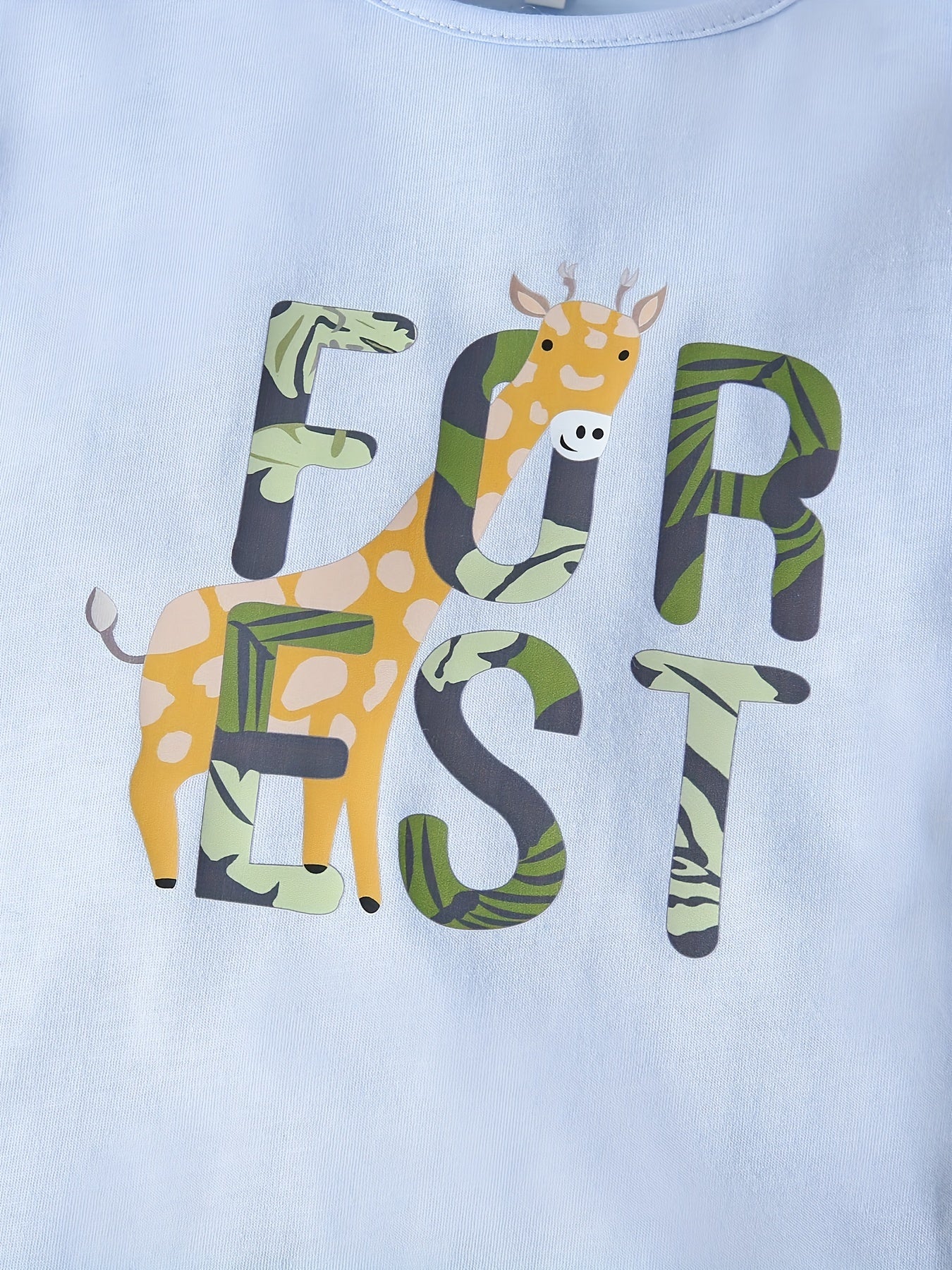 Boys Giraffe Graphic T-shirt & Tropical Leaves Shorts Set