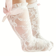 Girls Bow Mesh Crew Socks for Kids