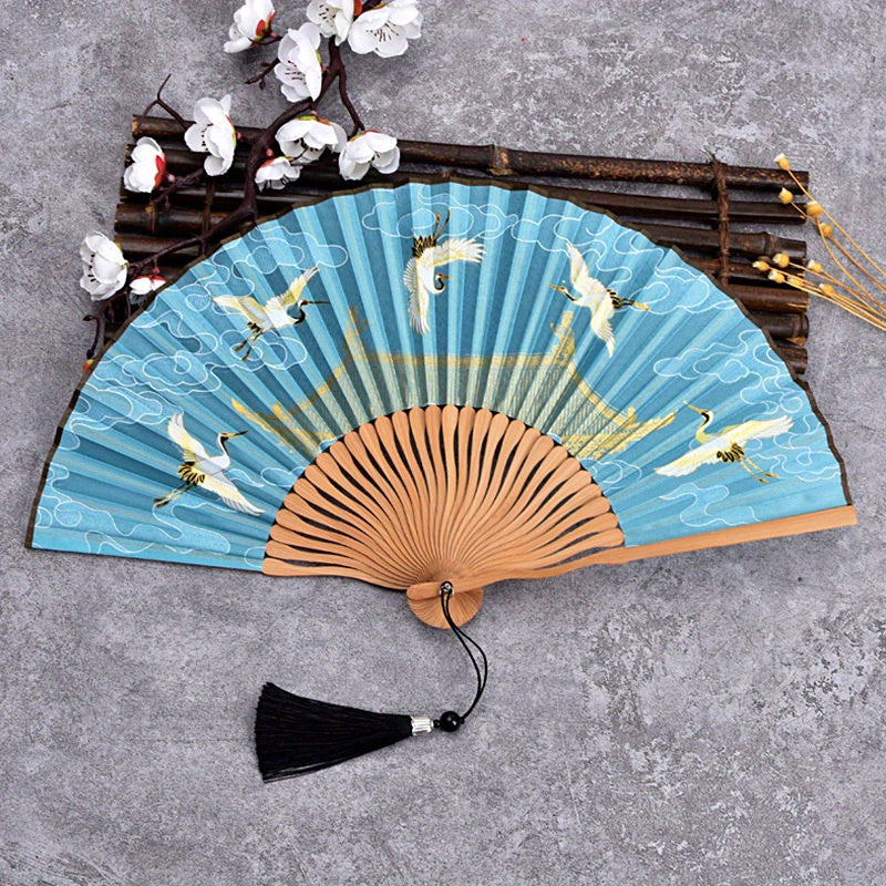 Crane Figure Folding Fan Women's Chinese Cultural Creative Fan