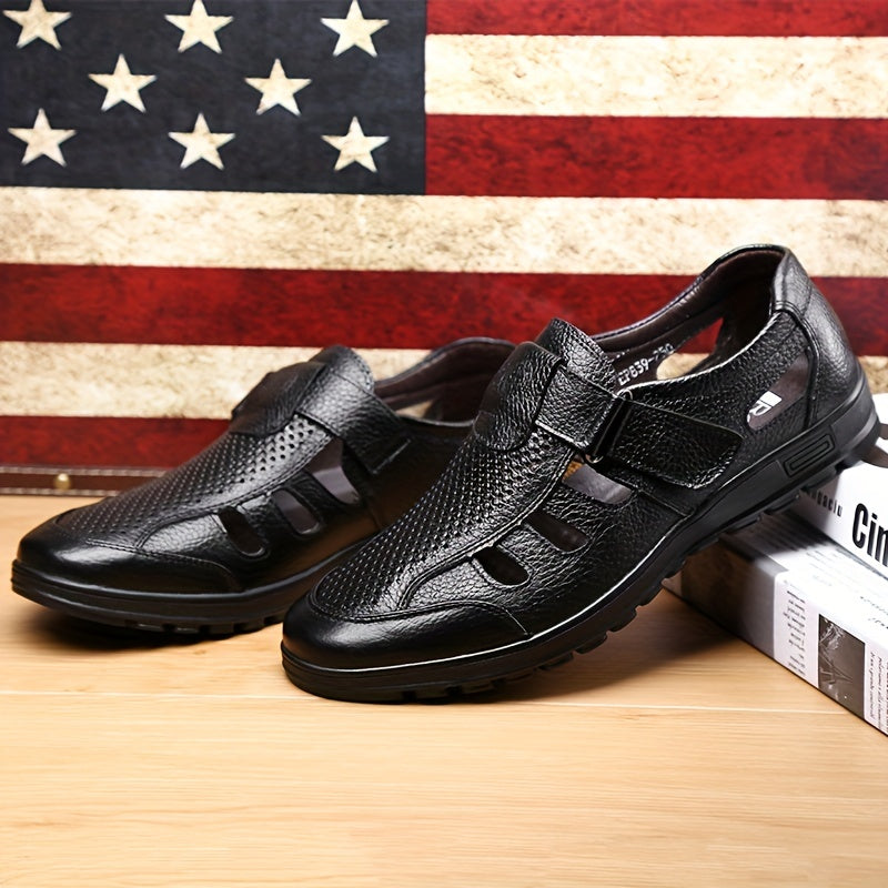 Men's Breathable Closed Toe Hollow Out Sandals with Adjustable Buckle