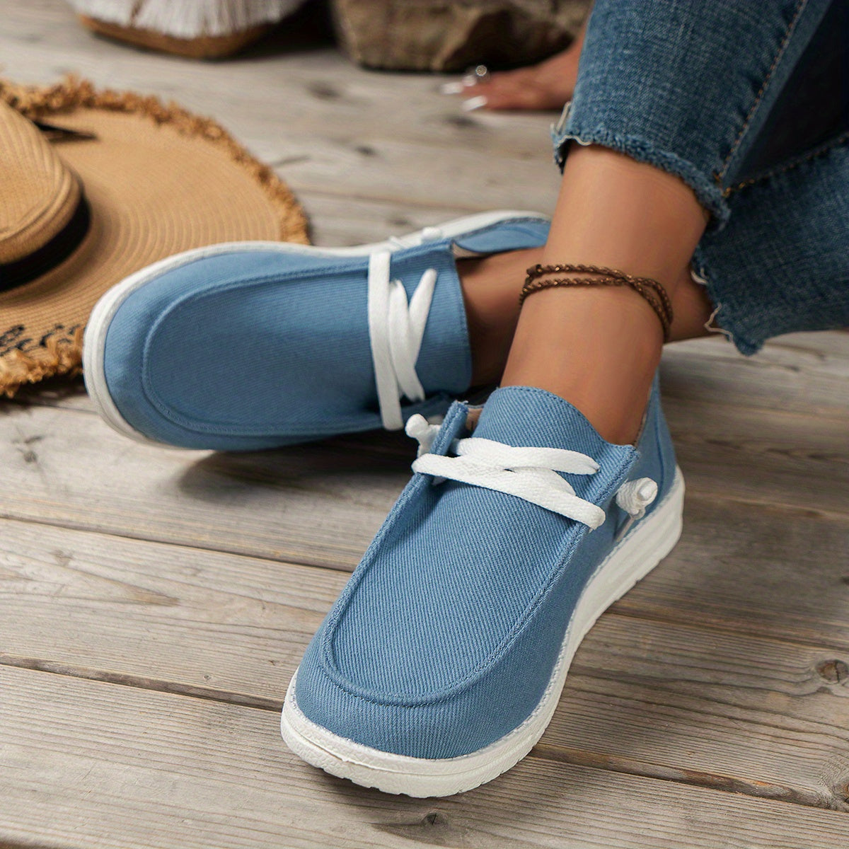 Women's Slip-On Canvas Shoes Round Toe Loafers Casual Walking Flats