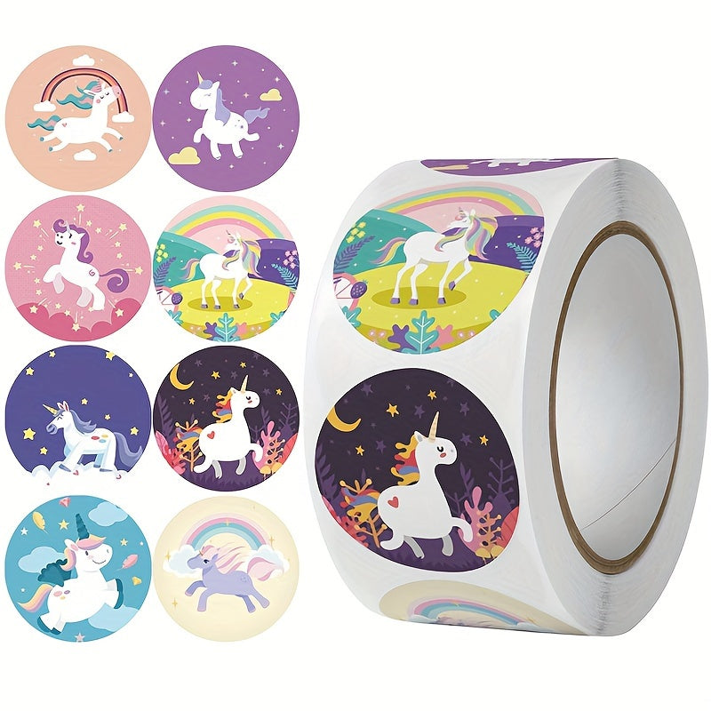 500pcs Rainbow Unicorn Flying Horse Stickers Roll, 2.1in Round Seal Gift Labels