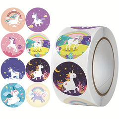 500pcs Rainbow Unicorn Flying Horse Stickers Roll, 2.1in Round Seal Gift Labels