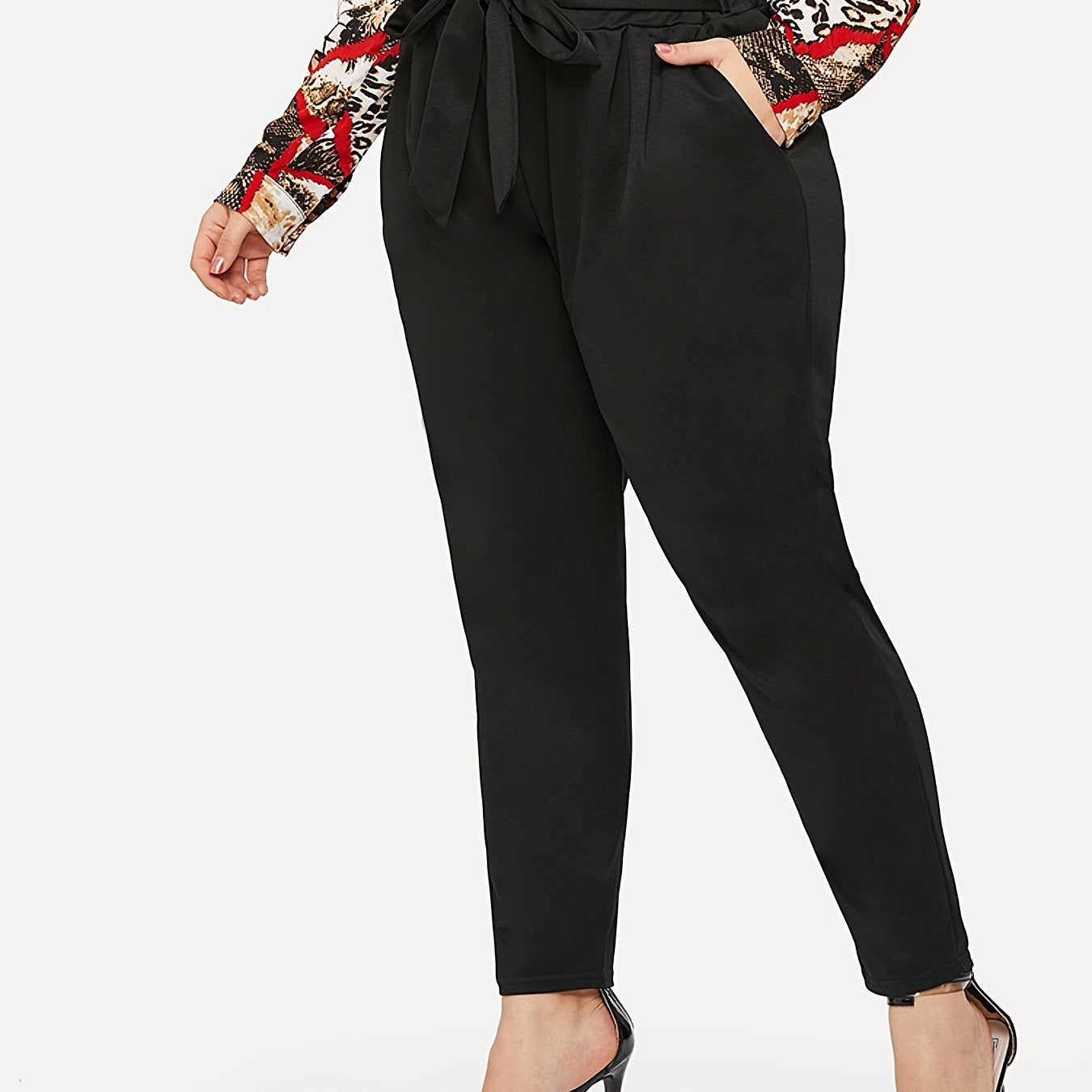 High Rise Skinny Pants Workwear With Belt