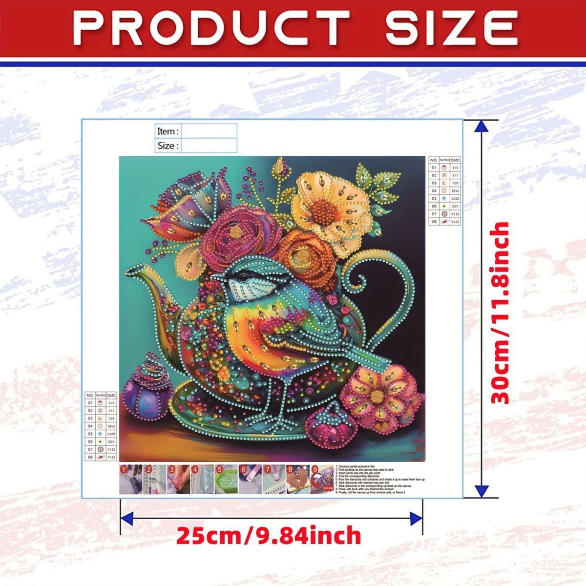 Teapot Flower Bird Special Shape Diamond Painting Kit