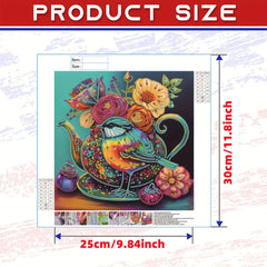 Teapot Flower Bird Special Shape Diamond Painting Kit