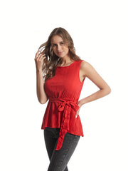 Texture Sleeveless Crew Neck Solid Blouse