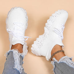 Women's Platform Sock Sneakers Low Top Sports Shoes Lace Up Running Shoes