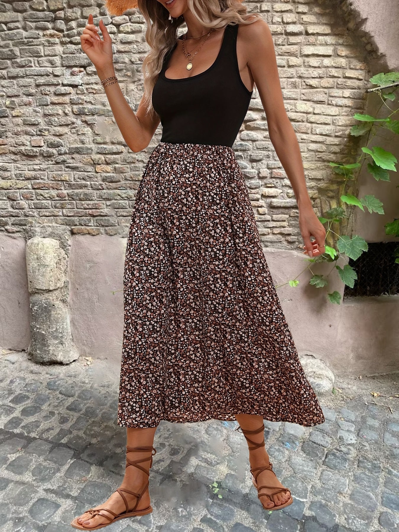 Floral Print Sleeveless Dress for Spring & Summer