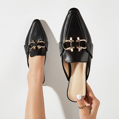 Pointed Toe Mules with Metal Buckle Detail
