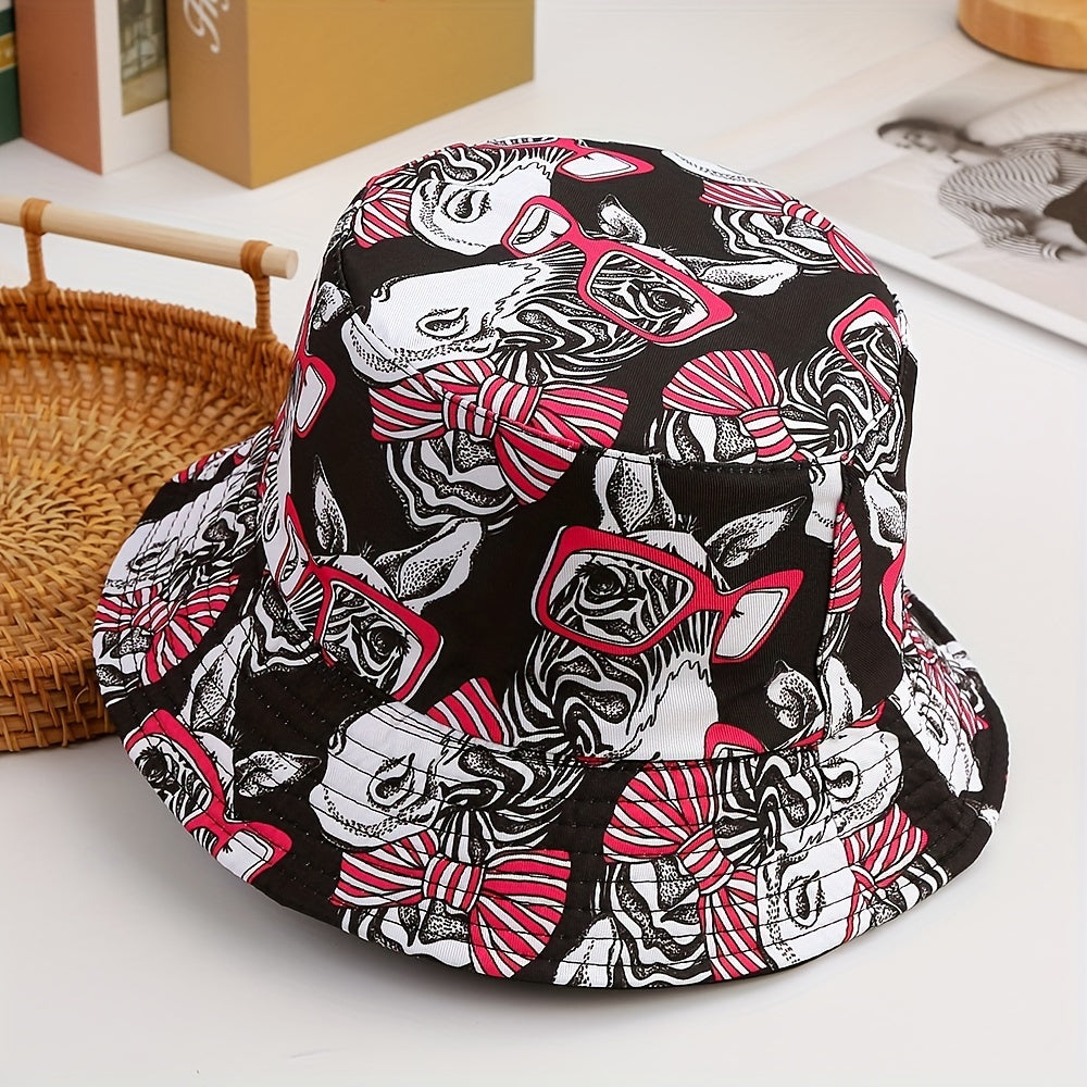 Unisex Versatile Sunshade Bucket Hat With Print Double sided Sun Hat